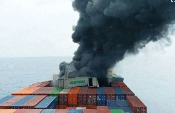 Four crew members are missing as a container ship blazes off India Four crew members are missing as a container ship blazes off India