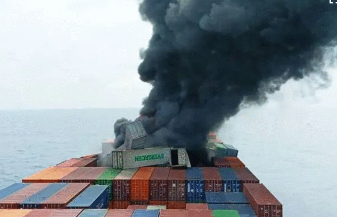 Four crew members are missing as a container ship blazes off India Four crew members are missing as a container ship blazes off India