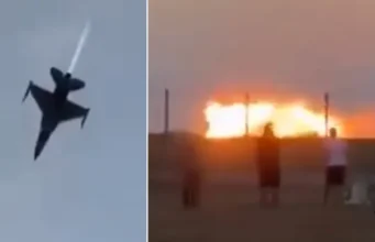 Tragic scenes as Polish F16 slams into the runway during Airshow training Tragic scenes as Polish F16 slams into the runway during Airshow training