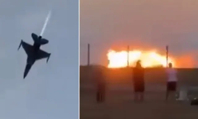 Tragic scenes as Polish F16 slams into the runway during Airshow training