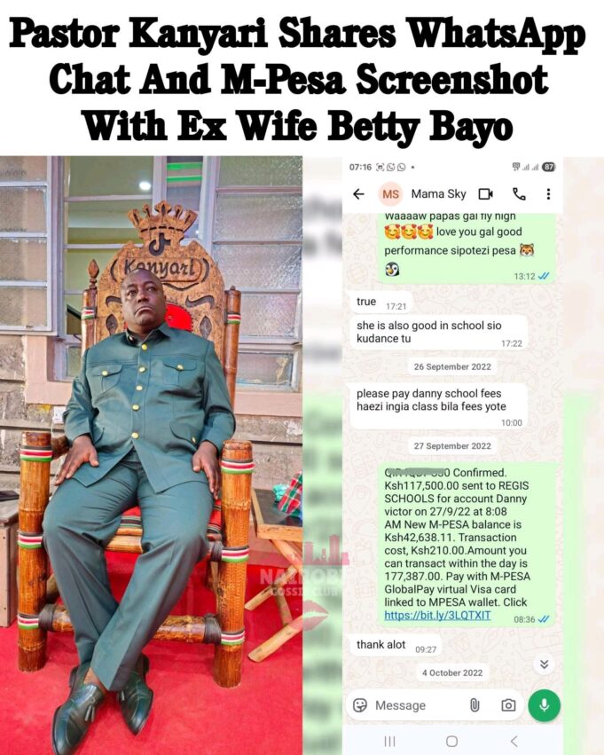 Kanyari Posts M-Pesa Receipts Showing KSh117,500 Fee Payment for Son & Recent ksh 75k For PS5 Screenshot Courtesy