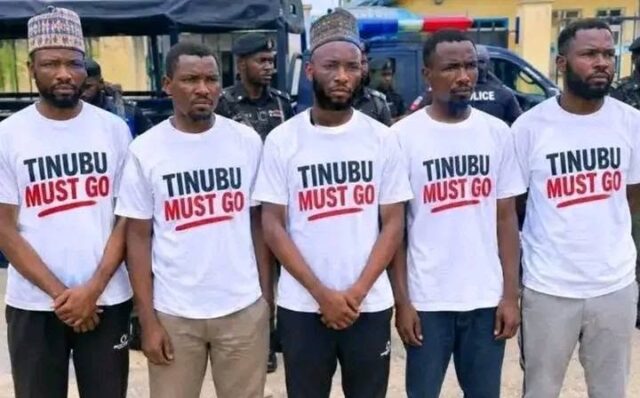 Five Men Arrested For Wearing ‘Tinubu Must Go’ T-Shirts in Nigeria Five Men Arrested For Wearing ‘Tinubu Must Go’ T-Shirts in Nigeria